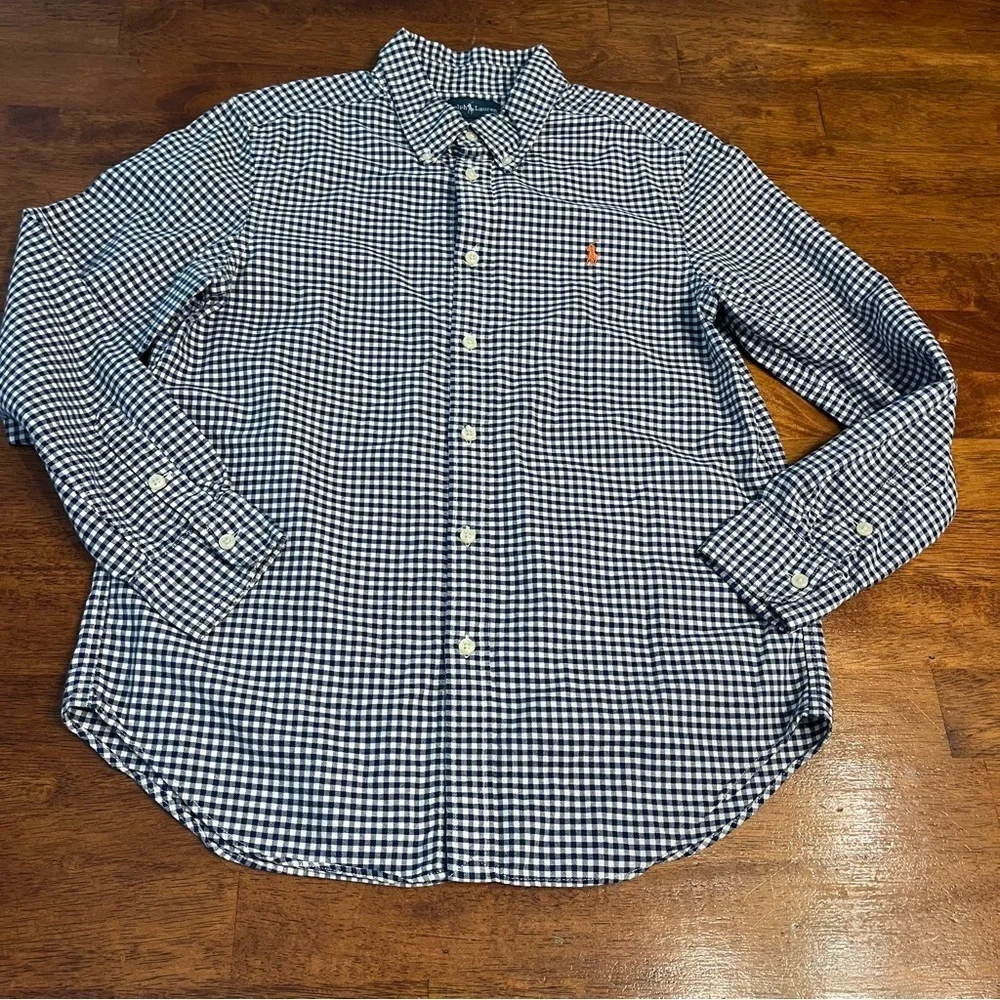 Ralph Lauren boys navy White Gingham plaid Shirt size large 14-16